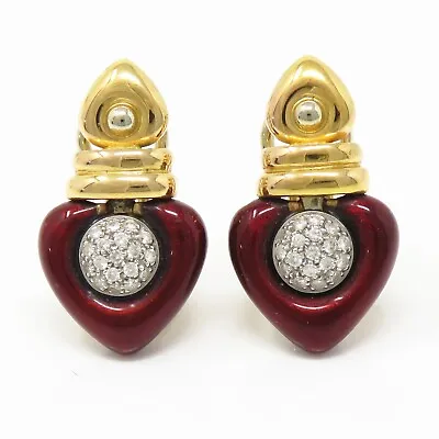 NYJEWEL La Nouvelle Bague 18k Gold Diamond Red Enamel Omega Back Earrings • $2995