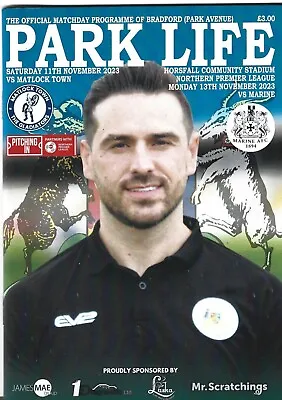 Bradford Park Avenue V Matlock Town 11/11/2023 + Marine 13/11/2023 Npl Programme • £0.99