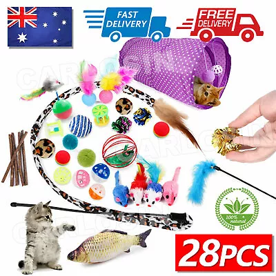 Bulk Buy Cat Kitten Toys Rod Fur Mice Bells Balls Catnip 28 Items Lovely Pet Toy • $14.95