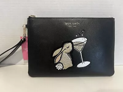 Kate Spade BunBun Bunny Saffiano Leather Pouch Wristlet Black NWT! • $135.06