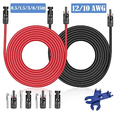 Solar Panel Extension Cable Wire Black& Red 12/10 AWG Connector + Connector • £9.99