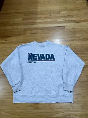 Vintage USS Nevada SSBN 733 Sweatshirt L Gray 80s Military Fleece Pullover Army • $19.95