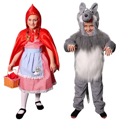 Kids Little Red Riding Hood & Big Bad Wolf Costumes School Book Day Fancy Dress • £13.99