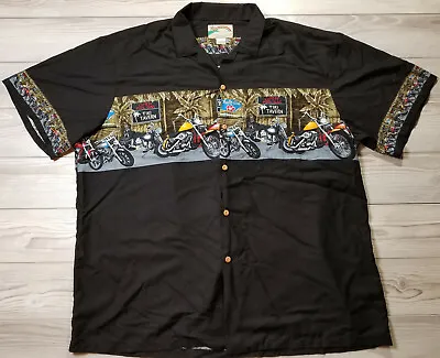 Vintage PARADISE FOUND Motorcycle Aloha Hawaiian Shirt Size 2XL XXL Bikes Biker • $18.69