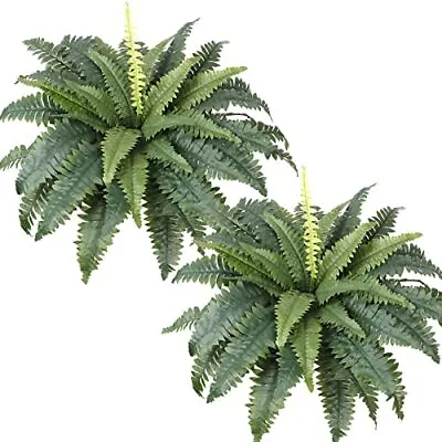 Artificial Ferns For Outdoors Set Of 2 Bouquets 30  Diam Large Fake Ferns Potted • $41.27