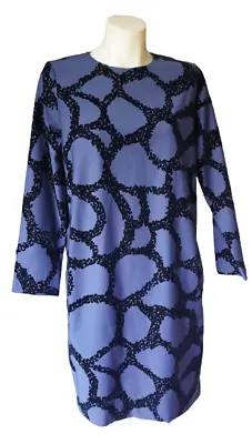 $5 • Buy COS Sz 34 6 Blue Navy Flocked Long Sleeve Wool Blend Pocket Shift Dress