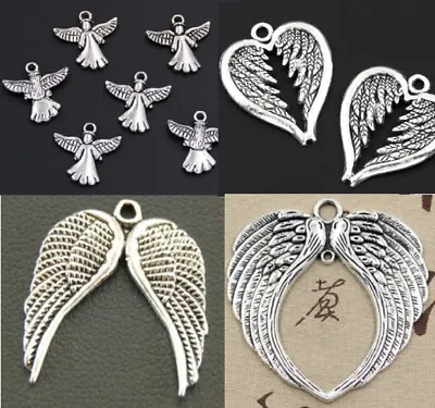 Various Tibetan Silver Heart Angel Wing Pendant Necklace Connectors Charms Wings • £2.19