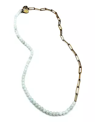 Zara Half And Half Gold Tone Chain Green Chalcedony Stone Necklace 18 In • $24