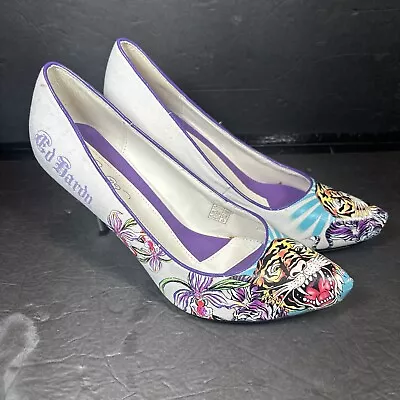 ED Hardy Graphic Tiger Floral Womens Metal High Heel Size US 9 • $39.99