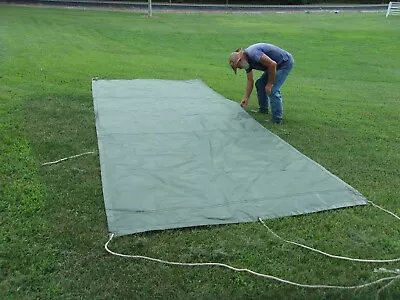 MILITARY SURPLUS AMMO TARP 7 X 15 HAY  COVER  TENT FLOOR TRUCK TRAILER --DAMAGED • $110