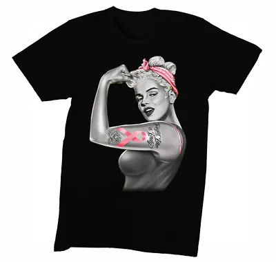 Mens Breast Cancer Awareness Rosie Riveter Marilyn Monroe Pin Up Tattoo T-Shirt • $18.49