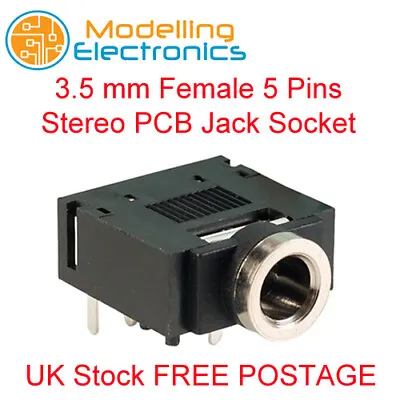 3.5mm Female 5 Pins Stereo Headset Internal PCB Mount Audio Jack Socket New UK • £3.25