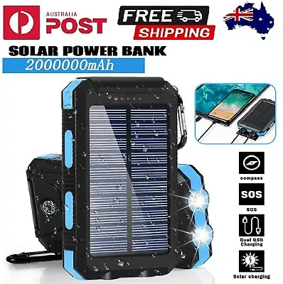 $39.99 • Buy 1000000mAh Solar Power Bank Panel 2 USB Portable Phone Charger External Battery