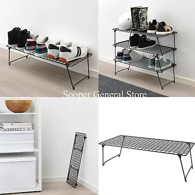 Metal Shoe Rack Stand 2 3 Tier Foldable Detachable Steel Black Organiser Shelves • £9.95