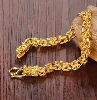 $26.96 • Buy 18k Yellow Gold Filled Womens Small 7  Dragon 10mm Wide Link Chain Bracelet D731
