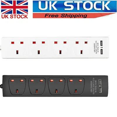 Extension Lead With 2 USB Cable Electric Plug Socket UK Mains Power 4 Gang Way • £13.99