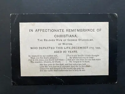 1883 Christiana Studholme Of Wigton In Memoriam Remembrance Card 20 Years • £20