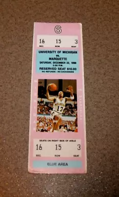 Michigan Wolverines 12/22/1990 Basketball Full Ticket Stub Vs Marquette • $6.99