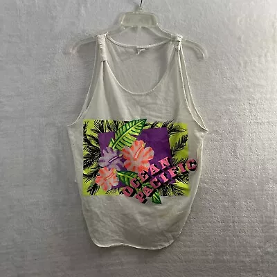 Vtg Ocean Pacific T Shirt Womans One Size Floral White Sleeveless Pullover • £10.13