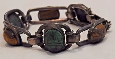 Vintage Sterling Silver Chunky Scarab Bracelet • $112.89