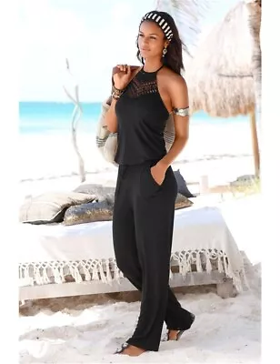 Urban Jumpsuit Playsuit Size 14 L Halter Neck Black Stretch Easy Fit NEW RP$80 • $29.69