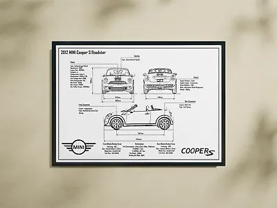 MINI Cooper S Roadster A4 Framed Blueprint Poster • £30