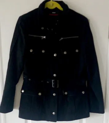 Miss Sixty Womens Coat Jacket Size Large Black Belted Military Style • $48