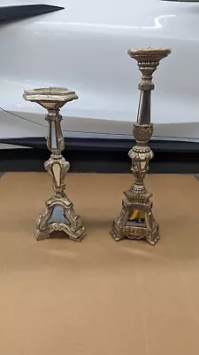 John Richard Mirrored Pedestal Lamp End Table Table Venetian Candle Stands Set  • $250