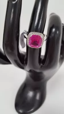 $12.92 • Buy Women's Sterling Silver 925 Large Pink Cubic Zirconia Stone Ring Size M #750