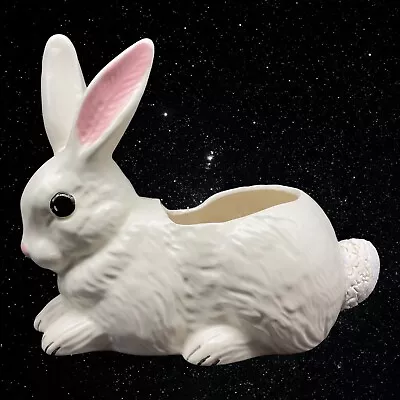 Vintage Ceramic Art Pottery White Bunny Rabbit Planter Vase 7.75”T 8.5”W • $30.60