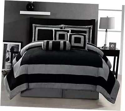  Oversize/Grey Comforter Set Micro Suede Patchwork Bed In A Bag Queen Black • $146.93