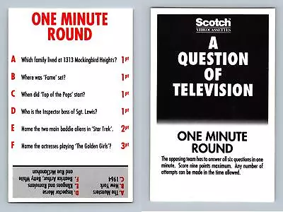 The Munsters - A Question Of Television 1987 Scotch TV Game Card • $1.23