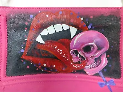 Hot Pink Leather Crossbody Bag Hand Painted Split Toungue Skull Lolly Debenhams • £25