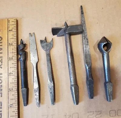 $22.99 • Buy 6 Vintage Unique Shape Bit Brace Hand Drill Bits, Old Carpenter Tools