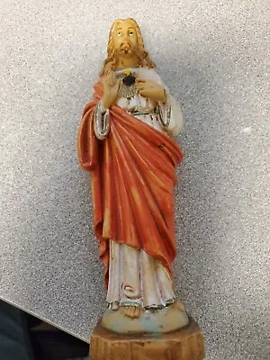 6  Vintage Sacred Heart Of Jesus Statue Pierced Hands Red Robe Italy • $12.70