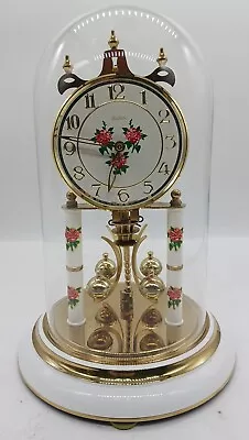 Vintage Haller East Germany Floral Rose Glass Domed Skeleton Clock • £28.91