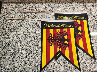 Lot Of 2 Vinyage MEDIEVAL TIMES RED YELLOW And BLACK Stripe Flags Banners • $39.99