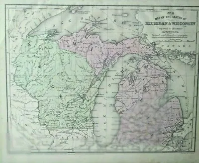 Antique Map Michigan And Wisconsin And U.P.  1852 Mitchell's Maps • $19.99