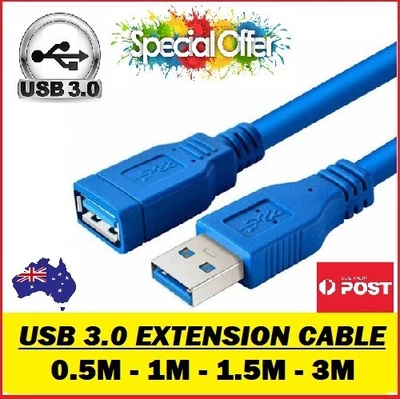 $3.35 • Buy Super Speed  Blue Cable USB 3.0 Male To Female Data Extension Cord  AU Seller