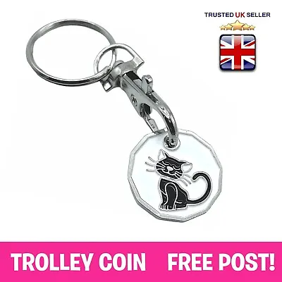 Black Cat Kitten Shop Trolley UK £1 Pound Coin Token Locker Fob Keyring Keychain • £1.69