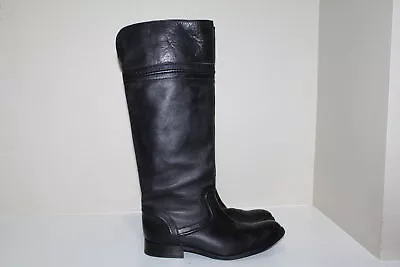 Sz 5.5 Frye Melissa Trapunto Black Leather Tall Riding Boots Low Heel Shoes • $125