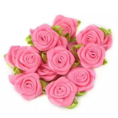50pcs Mini Rose Buds Satin Ribbon Flowers Artificial Silk Wedding Card Making • $7