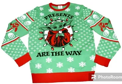 Star Wars Mandalorian Baby Yoda  Presents Are The Way  Christmas Sweater Sz Xl • $12.95