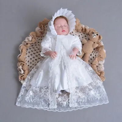 £24.19 • Buy Girls White Lace Christening Gown Party Dress Cape Bonnet 0 3 6 12 18 30 Months