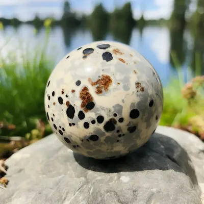 30mm Hand Carved Natural Gemstone Sphere Healing Crystal Ball With Wooden Stand • £13.75