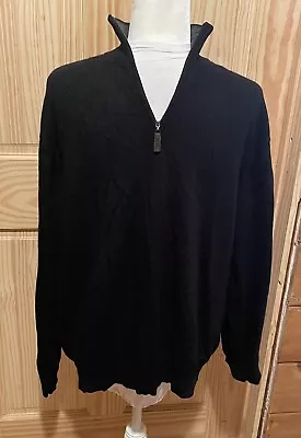 Club Room Estate 2-Ply Cashmere Sweater Men's Black Mock Neck 1/4 Zip Size XL • $43.99