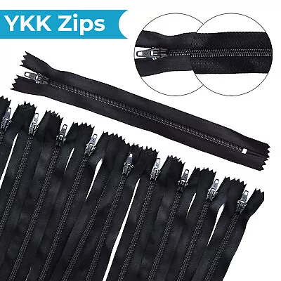 YKK Closed-Ended Black Nylon Zips With Metal Slider Teeth In Various Sizes Coats • $7.12