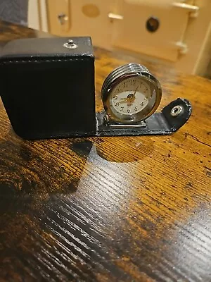 Quartz London Clock Company Travel Alarm Clock In  Leather Folding Case Black • £6