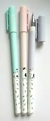 £2.50 • Buy 3 X Cartoon Cat Design Gel Pens Pastel Colours - Erasable Black Ink - 0.35mm Nib