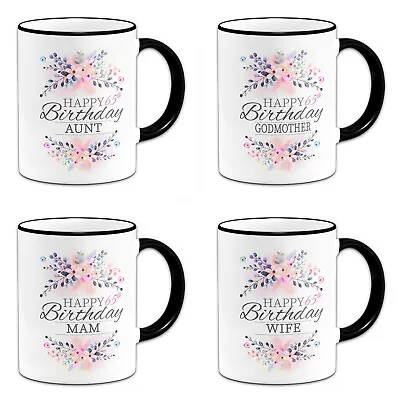 £7.99 • Buy Floral Happy 65th Birthday (Relative)  ..Novelty Black Handle & Rim Gift Mug